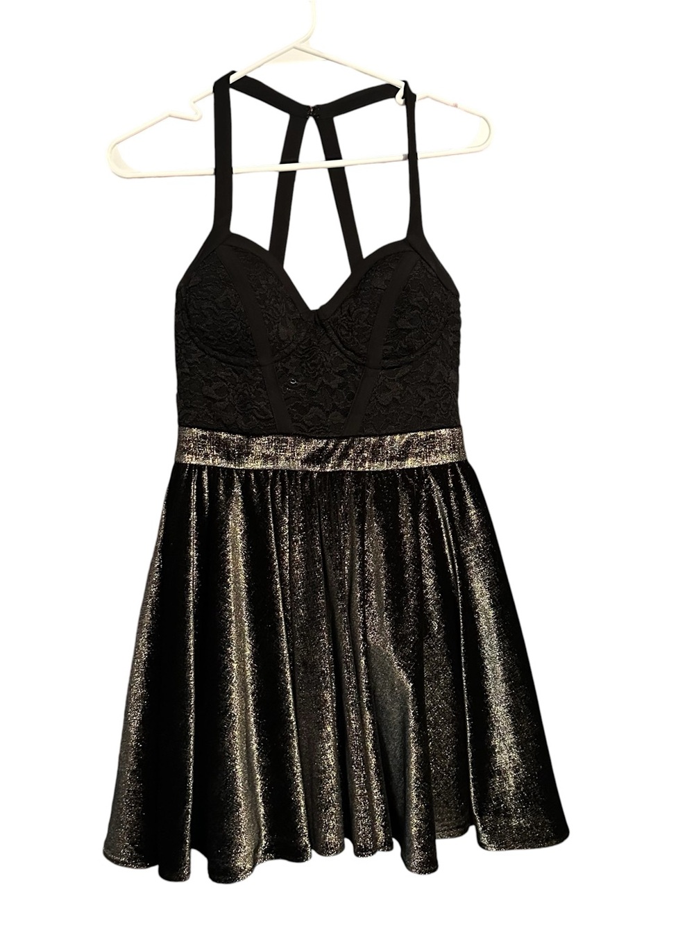 Bebe Velvet Velour Lace Black Gold Metallic Cocktail Party Dress Size XS
